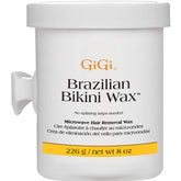 GIGI Brazilian Bikini Wax Microwave bottle-pour shows quick at-home waxing