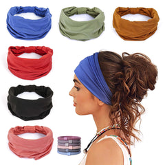 GiLi 6-pack wide headbands knotted cotton for sweat absorption during workouts