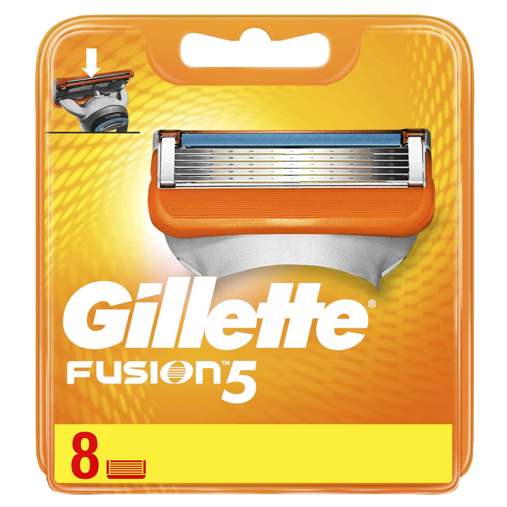 Gillette Fusion5 front blades close-up showing five-blade system for smooth shaves.