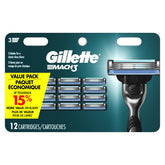 Mach3 razor refils pack shot with 12 cartridges for consistent close shaves.
