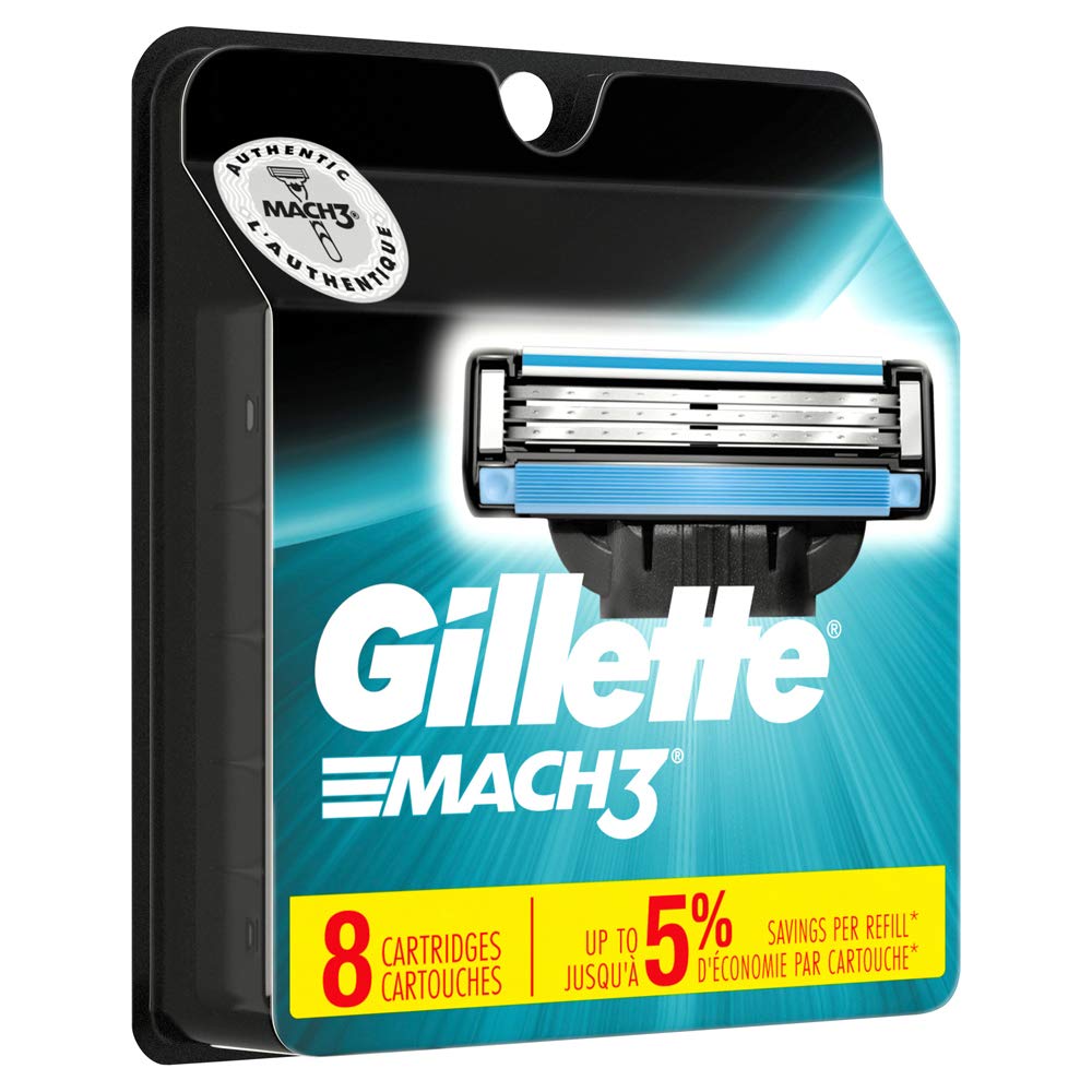 Gillette Mach3 replacement cartridges with DLC comfort edges for a smoother, closer shave.
