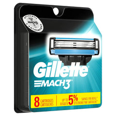 Gillette Mach3 replacement cartridges with DLC comfort edges for a smoother, closer shave.