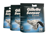 Gillette Sensor Excel blades front view showing compact head for hard-to-reach areas.