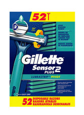 Gillette Sensor2 Plus disposable razor box 52 bulk pack for quick, economical shaves.