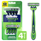 Gillette Sensor3 Sensitive front packaging showing four razors and benefits