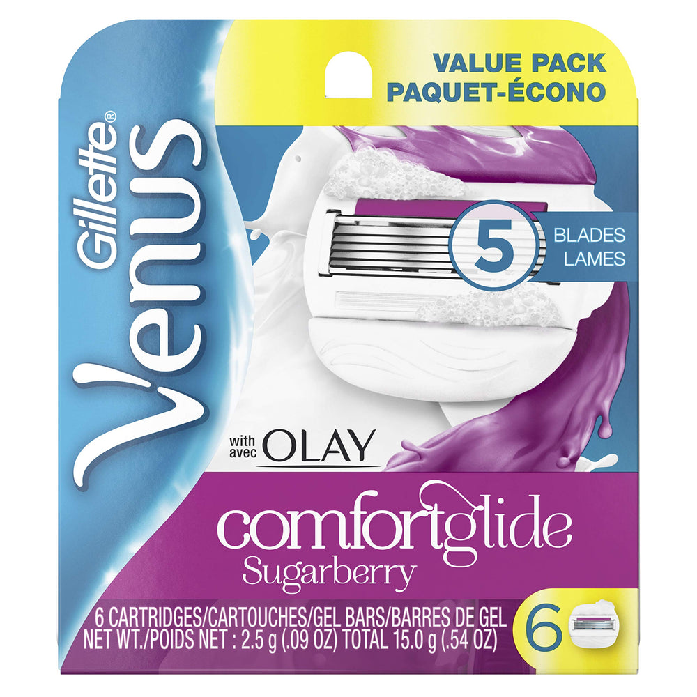 Gillette Venus ComfortGlide blades close-up showing five blades for a smooth shave