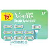 Gillette Venus Extra Smooth blades pack front with five blades for a long-lasting shave