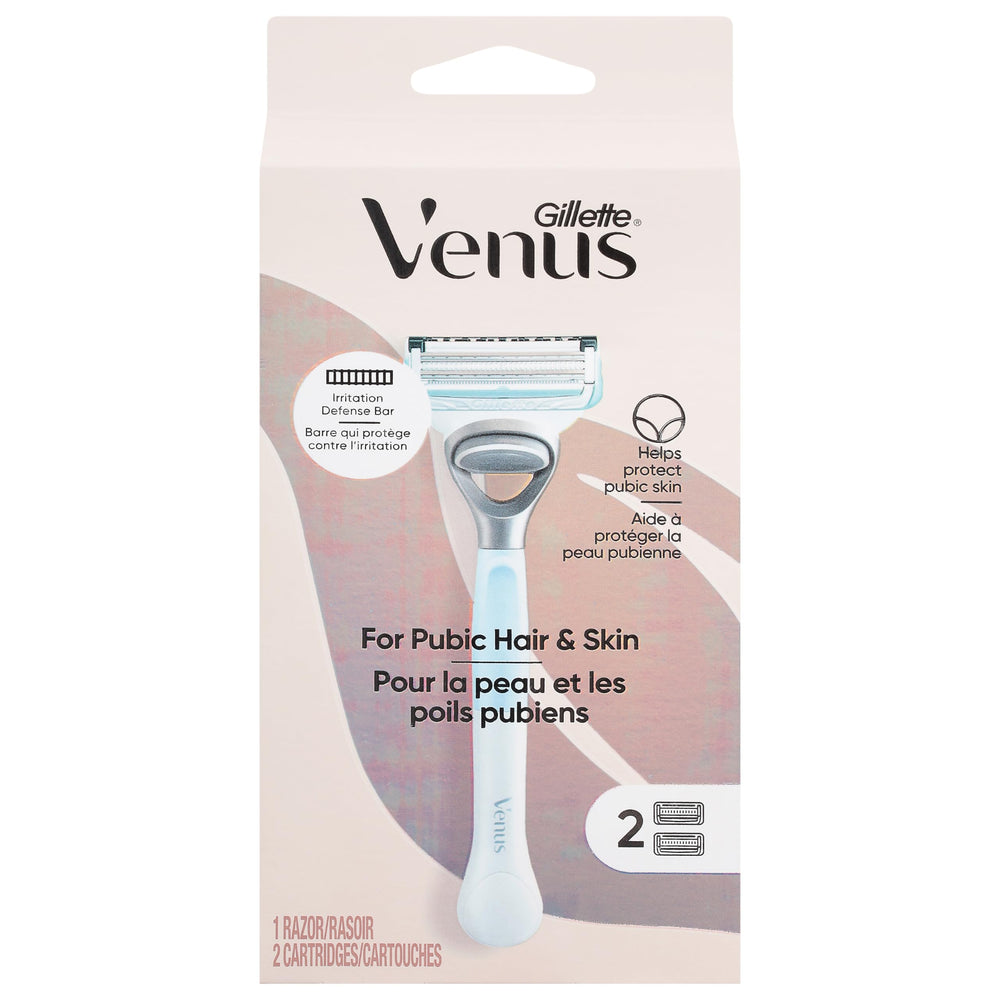 Gillette Venus intimate grooming razor in pink for precise bikini grooming and irritation protection