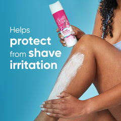 Satin Care Dry Skin gel lather shown creating rich foam on wet skin for smooth shave.