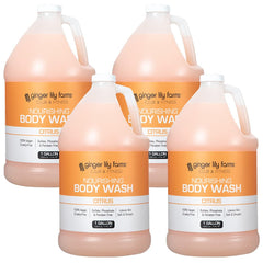 Ginger Lily Farms Club and Fitness body wash bottle displaying creamy lather for daily cleansing