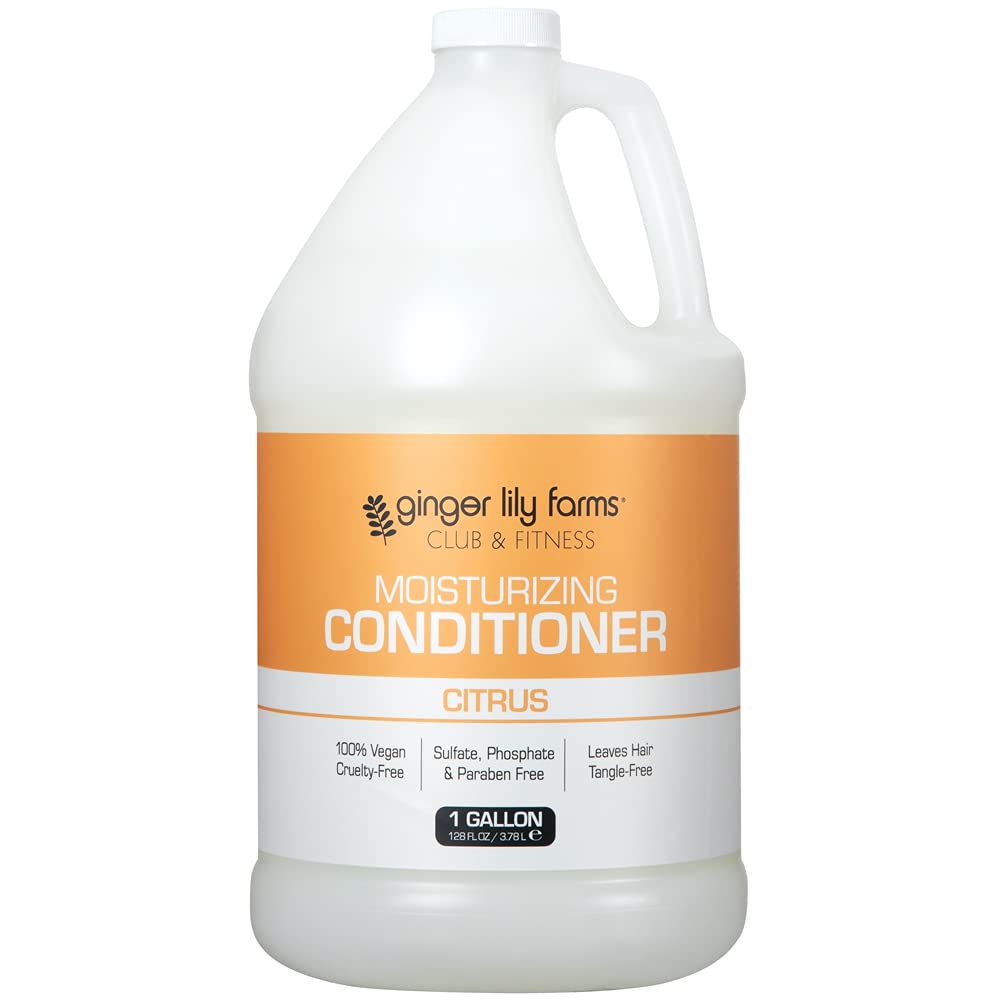 Ginger Lily Farms Club & Fitness moisturizing conditioner bottle shows weightless hydration for all hair types.