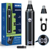 Ginity nose hair trimmer with LED display for precise grooming and battery awareness.