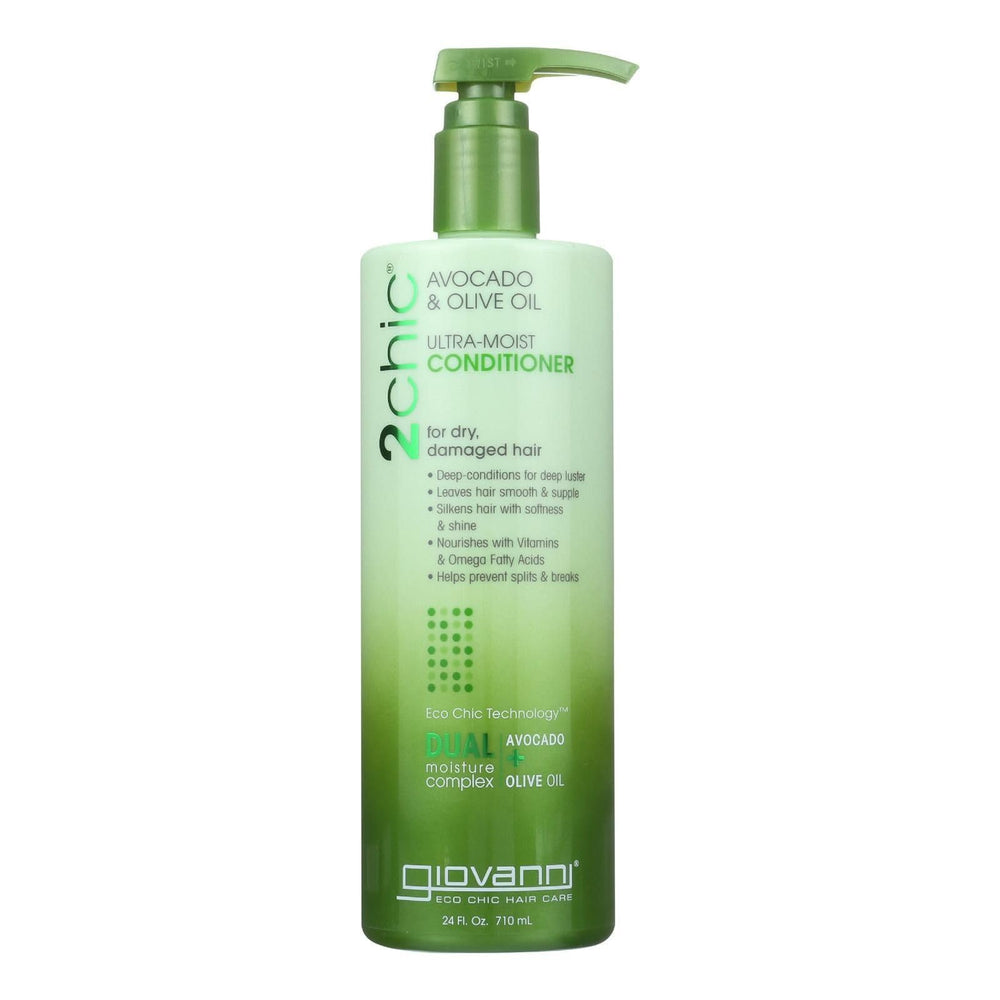 Giovanni 2chic Ultra-Moist conditioner bottle with avocado and olive oil for deep hydration.