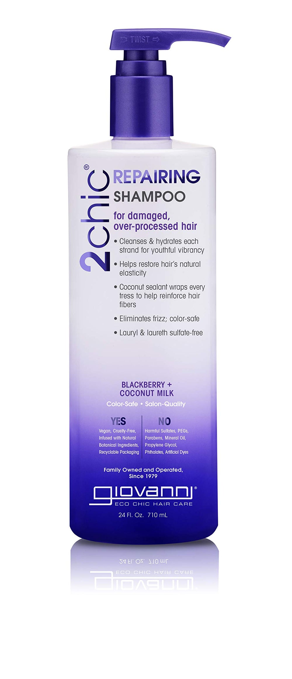 GIOVANNI 2chic Ultra-Repairing Shampoo bottle front showing dual repair complex for damaged hair