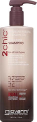 GIOVANNI 2chic Ultra-Sleek Shampoo label highlights color-safe vegan-friendly formula