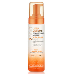 GIOVANNI 2Chic Ultra Volume Mousse bottle shows lightweight lift for fine hair.