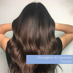 GIOVANNI Biotin & Collagen conditioner closeup highlights volumizing effect on fine hair