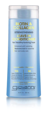 GIOVANNI Biotin & Collagen Leave-In Bottle promotes stronger, shinier hair.