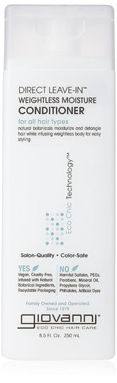 GIOVANNI Direct Leave-In bottle shows lightweight hydration for curls and detangling