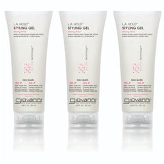 Giovanni LA Hold Gel bottle closeup showing strong hold for all hair types.