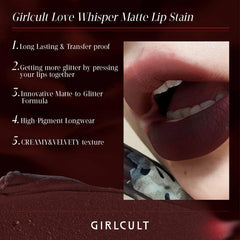 GIRLCULT Matte Lip Stain velvet finish on lips looks soft and comfortable