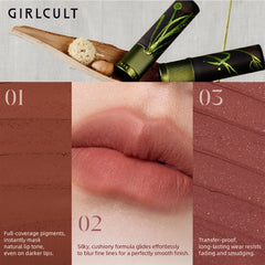 GirlCult Matte Lipstick S07 velvet finish delivers a soft, luxury look.
