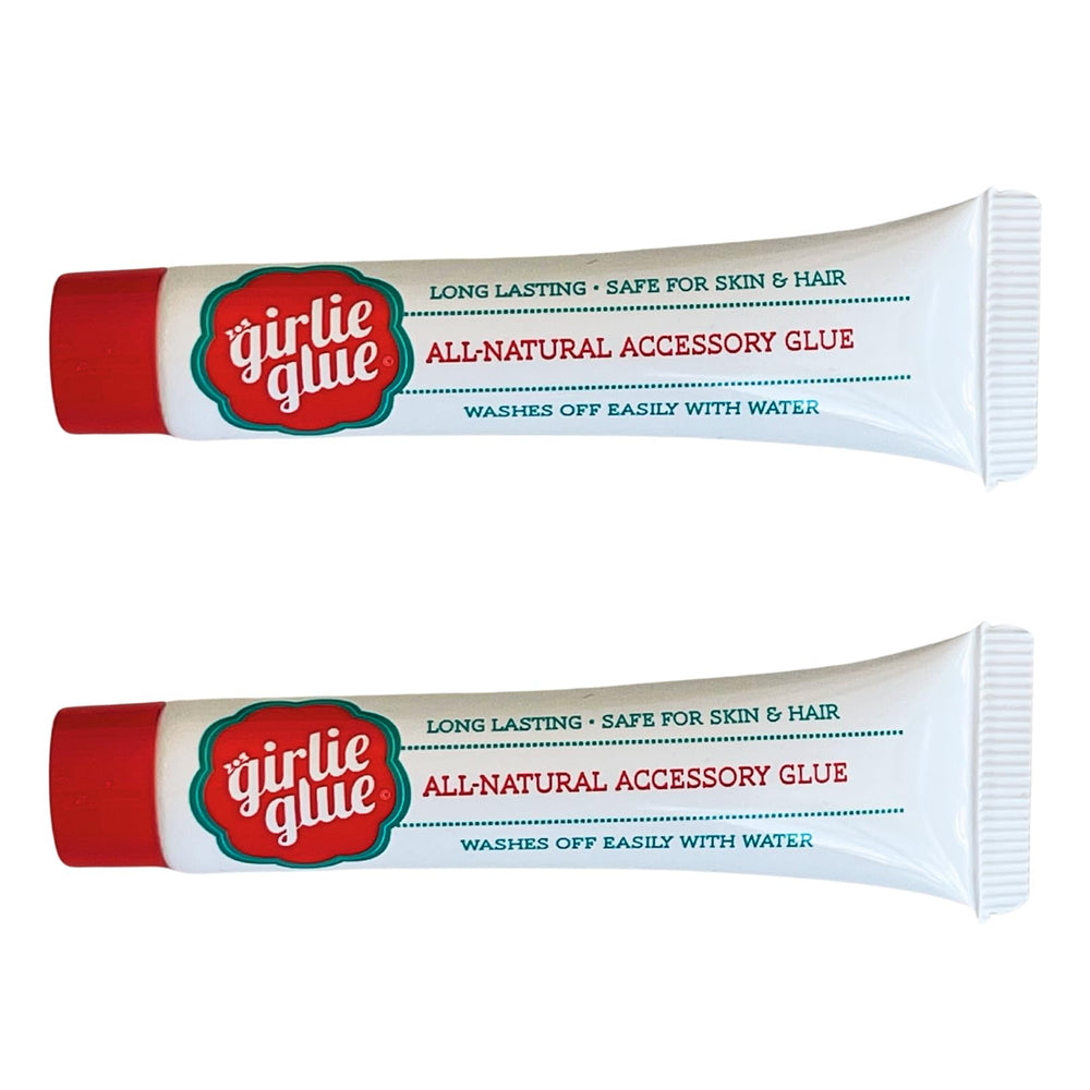 Girlie Glue bottle close-up for easy, temporary adornments on hair