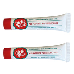 Girlie Glue bottle close-up for easy, temporary adornments on hair