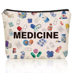 Girlly Medicine Makeup Bag front graphic colorful medical art, ideal for gifting and travel.