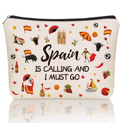 Girlly Spain travel makeup bag front view with vibrant graphics for travel organization