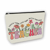 Girlly Teacher Appreciation Makeup Bag front view with floral design for gifting