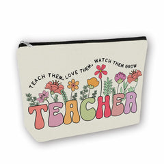 Girlly Teacher Appreciation Makeup Bag front view with floral design for gifting