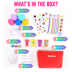 GirlZone lip balm containers five arranged neatly for mixing and personalized colors.
