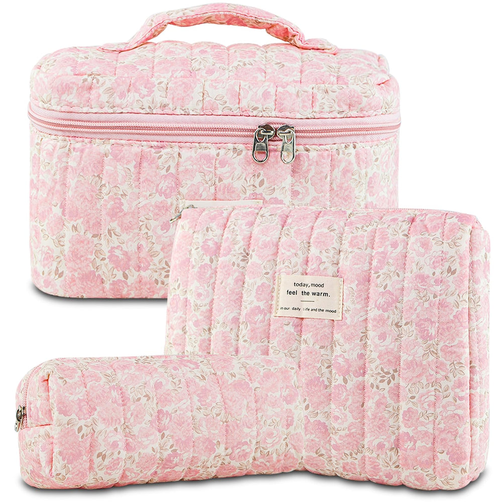 GISMTR 3pcs makeup bag set in coordinated colors for organized travel cosmetics.