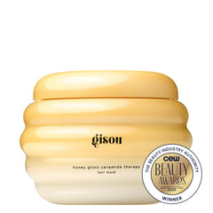 Gisou Honey Gloss Ceramide Therapy Hair Mask Mini ingredients-closeup emphasizes Mirsalehi Honey benefits.
