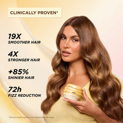 Gisou Honey Gloss Ceramide Therapy Hair Mask Mini treatment-rinse highlights effortless post-wash smoothness.