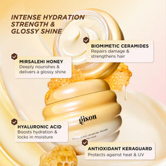 Gisou Honey Gloss Ceramide Therapy Mask being applied to hair for even coverage