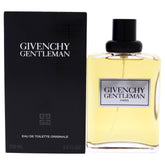Givenchy Gentleman bottle front view delivering refined eveningwear scent.