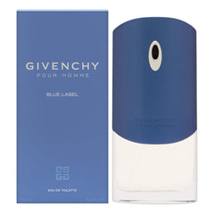 Givenchy Pour Homme Blue Label bottle closeup highlighting citrus-woody notes for daily confidence