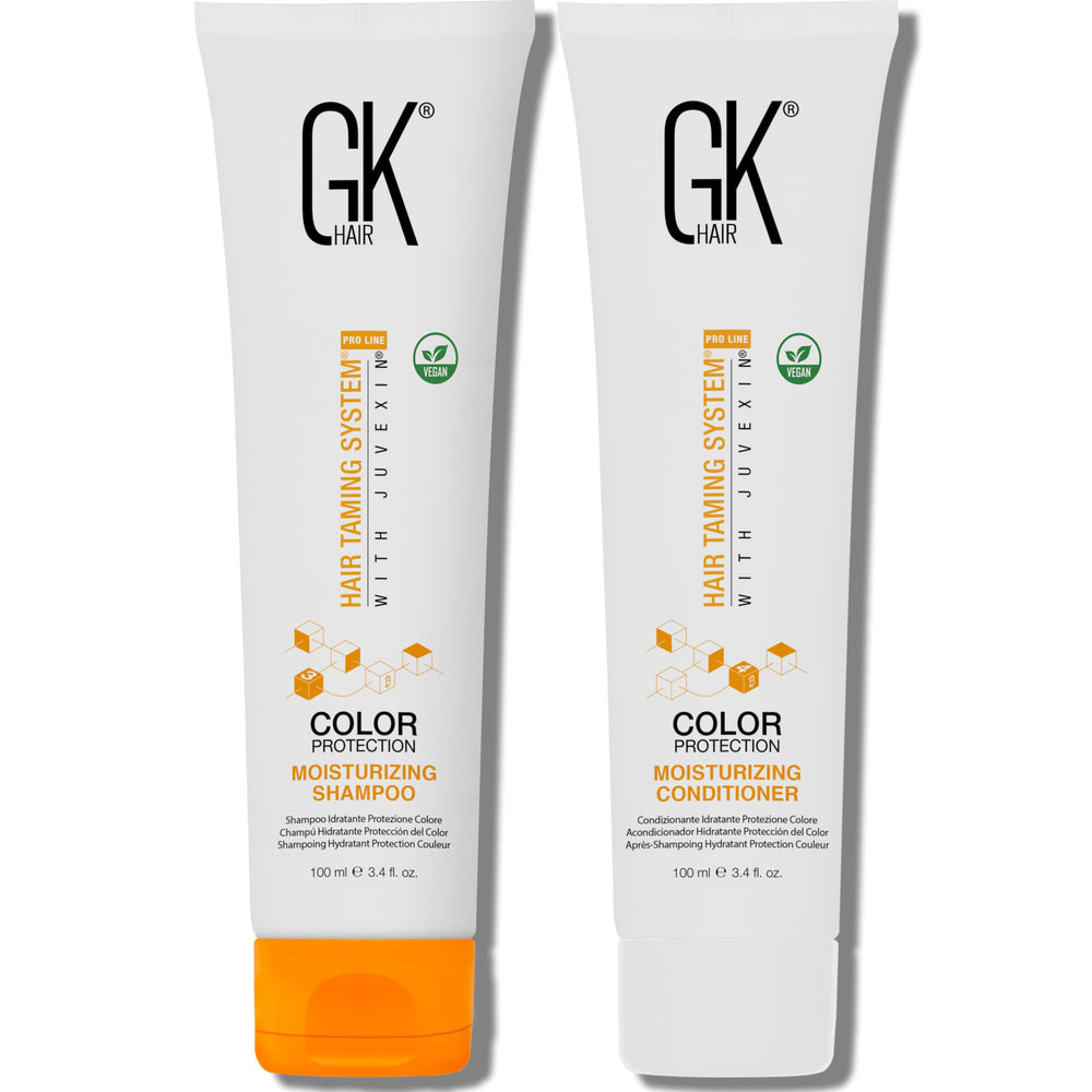 GK HAIR shampoo travel-size bottle promotes color protection for vibrant color