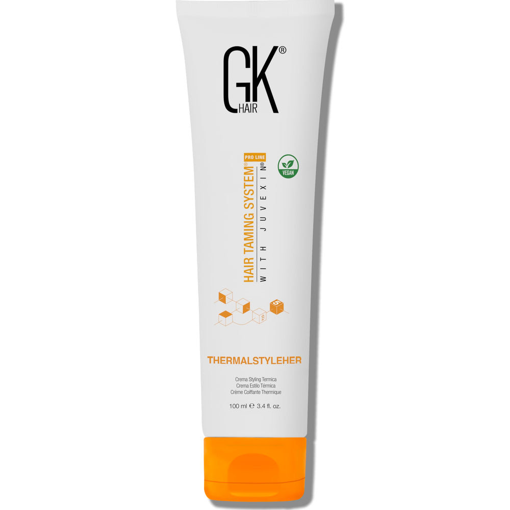 GK Hair GKhair ThermalStyleHer bottle close-up showing heat protection for styling.