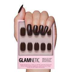 Glamnetic Bark Brown nails on display, showcasing salon-quality finish and durable wear.