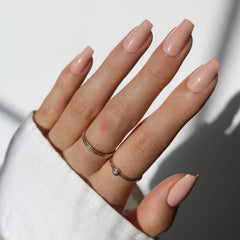 Glamnetic Exposed medium coffin nails kit ready for salon-style wear with durable shine.