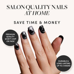 Glamnetic Midnight Romance cat-eye close-up reveals magnetic shimmer for dramatic nails.