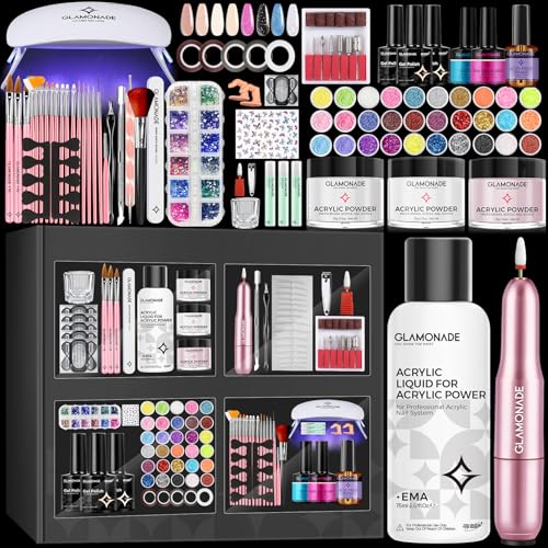 Glamonade acrylic nail kit beginners set closeup showing all-in-one tools for at-home nails