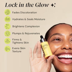 Gleamin Brightening Face Oil ingredient chart featuring cloudberry and turmeric