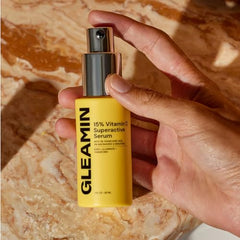 Gleamin Superactive Serum application pump demonstrates easy daily use