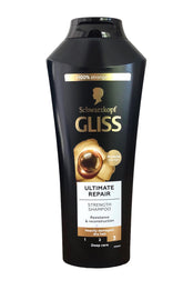 Gliss Schwarzkopf Ultimate Repair Shampoo bottle front for smoother, stronger hair.