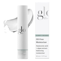 Glo Skin Beauty Oil Free Moisturizer bottle shows lightweight hydration for balanced skin