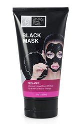 Global Beauty Care black peel-off mask application demonstrates pore cleansing.